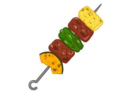 バーベキュー串 バーベキュー,bbq,串,串焼き,肉,野菜,とうもろこし,ピーマン,かぼちゃ,焼くのイラスト素材