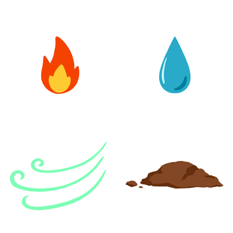 四元素のイメージ 火,炎,水,水滴,しずく,土,土壌,空気,風,四元素のイラスト素材