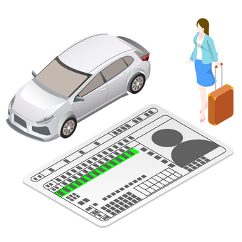 箱庭　自動車と免許証（外国人免許） 免許証,人物,外国人,免許,旅行者,自動車,レンタカー,リース,コンパクトカー,外免切替のイラスト素材