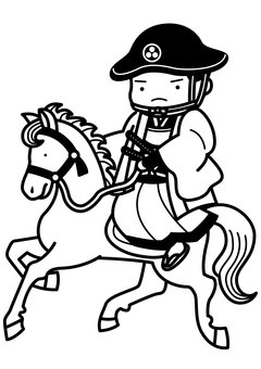 奉行-1c 奉行-1c 奉行,侍,江戸,時代劇,馬,兜,羽織,袴,着物,乗馬のイラスト素材