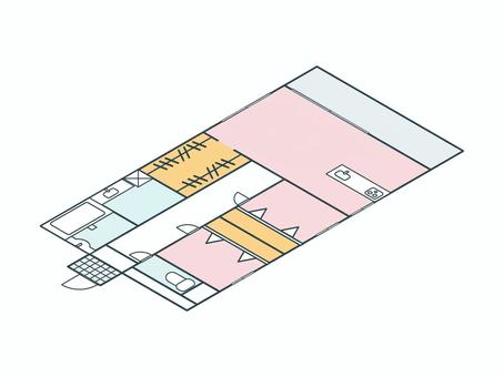 アイソメトリック_間取り16 アイソメトリック,立体,アイソメ,斜め上,間取り,間取り図,マンション,アパート,不動産,住宅のイラスト素材