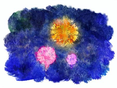 Watercolor of the skyrocket · Indigo background, watercolor, fireworks, handwriting, JPG and PNG