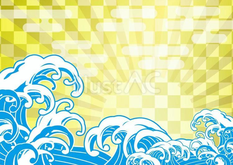金の市松模様に日章と波の和柄背景素材 和柄,金,波のイラスト素材
