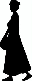 歩行者シルエット 歩行者シルエット 歩行者,歩く,若い,女性,ワンピース,サンダル,シンプル,横向き,シルエットのイラスト素材