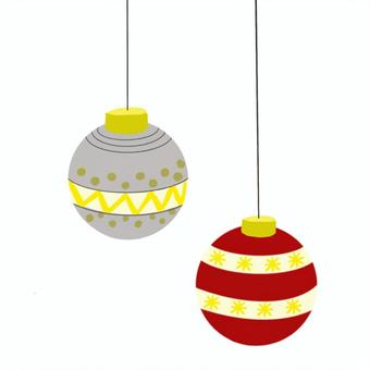 オーナメントボール　手描き オーナメント,ボール,飾り,クリスマス,ガラス玉,赤,黄色,きれい,手描きのイラスト素材