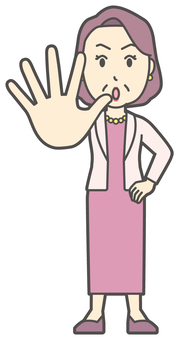  お金持ちマダム-008-全身 禁止,止める,おばさん,中年,女性,富裕層,マダム,裕福,お金持ち,ミセスのイラスト素材