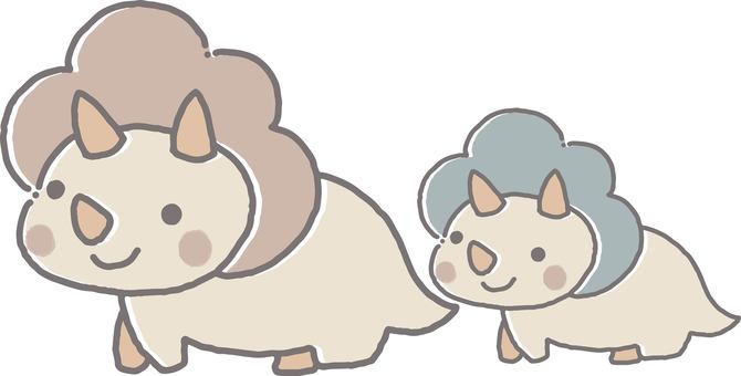 かわいいトリケラトプスの親子 かわいいトリケラトプスの親子 トリケラトプス,親,子,かわいい,恐竜,家族,古代生物,手書きのイラスト素材