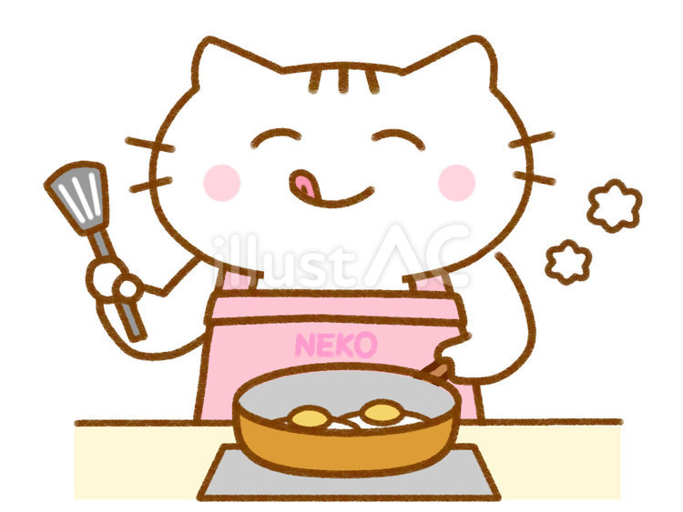 料理する　白猫 猫,ねこ,白猫のイラスト素材