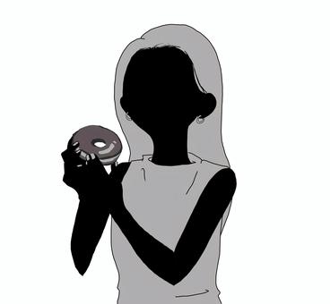 Woman holding a donut (monochrome), , JPG and PNG