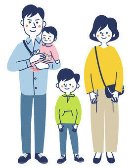 赤ちゃんがいる家族 赤ちゃん,家族,夫婦,子ども,お父さん,お母さん,小学生,幼児,かわいい,シンプルのイラスト素材