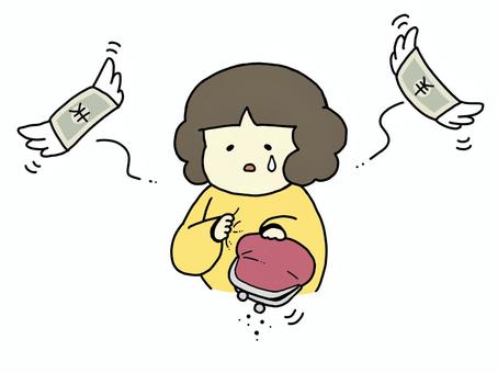 散財して金欠になった人（涙） 金欠,散財,貧乏,貧しい,無駄遣い,お金,足りない,残高,小遣い,生活苦のイラスト素材