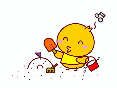 砂場で遊ぶひよこ ひよこ,かわいい,砂場,遊ぶ,楽しい,笑顔のイラスト素材
