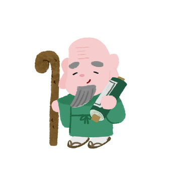 七福神の福禄寿様の手描きカラーイラスト 七福神,福禄寿,神様,正月,年賀状,素材,年賀素材,手描き,ゆるい,かわいいのイラスト素材