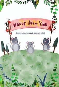 新年賀卡（垂直）, 新年卡, 鼠標, 子, JPG 和 AI