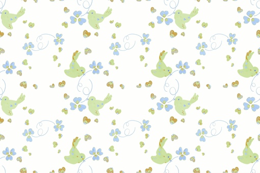 小鳥とクローバーの春柄 小鳥,クローバー,春,かわいい,ナチュラル,ベビー,布柄,やさしい,背景,パターンのイラスト素材