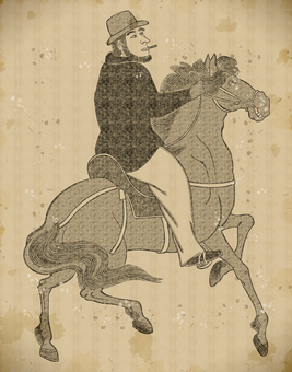 馬に乗る異国人　ビンテージ風 浮世絵,馬,外国人,異国人,乗馬,日本,和風,人,男性,イラストのイラスト素材