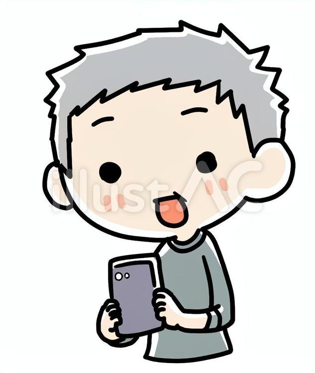スマホで嬉しいお爺さん スマホ,スマートフォン,おじいさんのイラスト素材