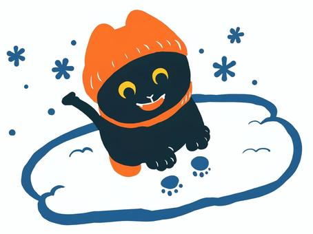 雪遊びねこちゃん 雪遊びねこちゃん 冬,猫,雪遊び,雪,足跡,かわいい,毛糸の帽子,挿絵のイラスト素材