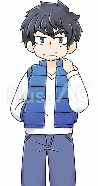 頭身緩め無精ひげ男性立ち絵(怒) 無精ひげ,男性,立ち絵のイラスト素材