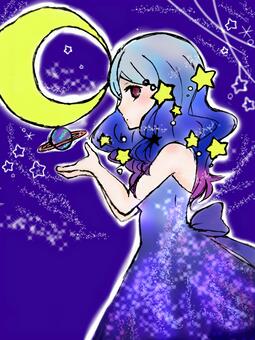 星空の女神様 星,女の子,月のイラスト素材