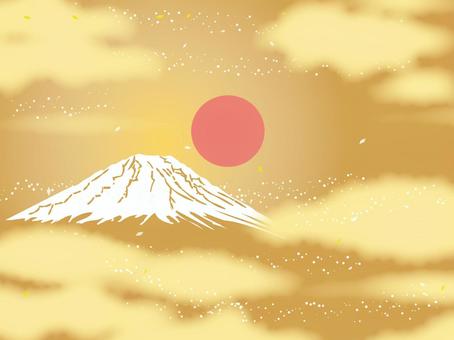 金色富士山と雲の背景 朝明け,空,光,太陽,日の出,初日の出,輝き,富士山,山,朝日のイラスト素材