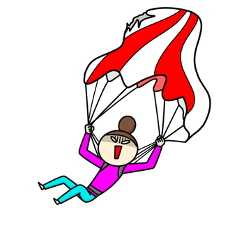 落ちるパラシュートとおだんごの女性 パラシュート,脱出,落ちる,落下,スカイダイビング,危ない,失敗,危険,ピンチ,アクシデントのイラスト素材