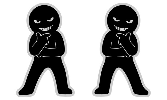 にやけ顔の悪人Ｑなるほど 悪人,にやける,悪,悪役,悪意,嘲笑,あざけ笑い,悪行,いたずら,ずるのイラスト素材