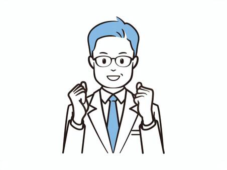 笑顔で両手ガッツポーズの男性医者 医者,病院,クリニック,医療,白衣,ドクター,診察,研究者,研究員,内科のイラスト素材