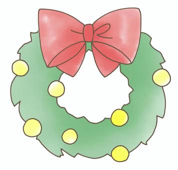クリスマスリース　２０２５ クリスマスリース,クリスマス,リース,リボン,かわいい,ほのぼの,シンプル,手描きのイラスト素材