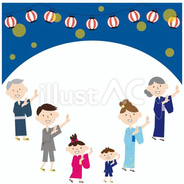 家族で盆踊り 家族,盆踊り,夏祭りのイラスト素材