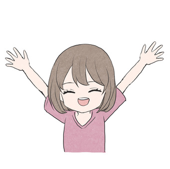 A woman who is happy with her hands raised, be pleased, female, banzai, JPG and PNG