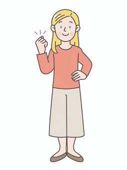 腰に手とガッツポーズする白人女性_全身 人物,外国人,海外,通訳,英語,英会話,アメリカ人,会話,ネイティブ,グローバルのイラスト素材