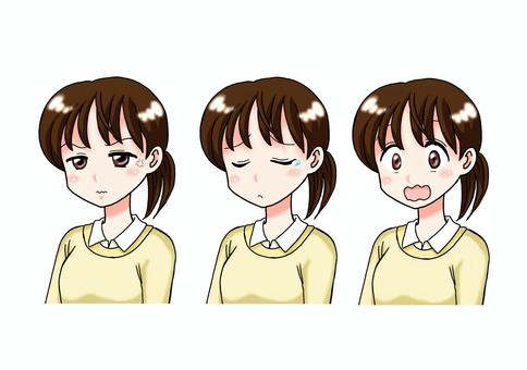 色んな表情 表情,女性,バストアップ,かわいい,アニメ風のイラスト素材