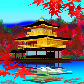 秋の金閣寺。 金閣寺,紅葉,楓,秋,京都のイラスト素材