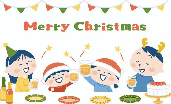家族でクリスマスパーティー 家族でクリスマスパーティー クリスマス,パーティー,12月,年末,乾杯,家族,親子,4人,お父さん,お母さんのイラスト素材