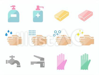 手洗い、ハンドソープ等のアイコンセット