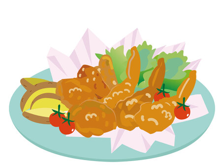 クリスマスフライドチキンパーティー・大皿 フライドチキン,クリスマス,パーティー,フライドポテト,チキン,お皿,ごちそうのイラスト素材