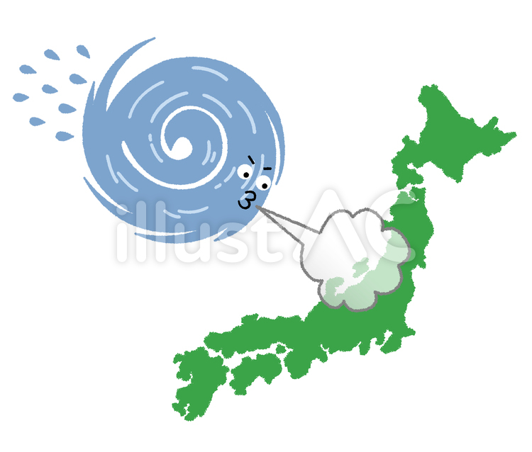 日本列島を襲う台風のイラスト 台風,嵐,日本列島のイラスト素材