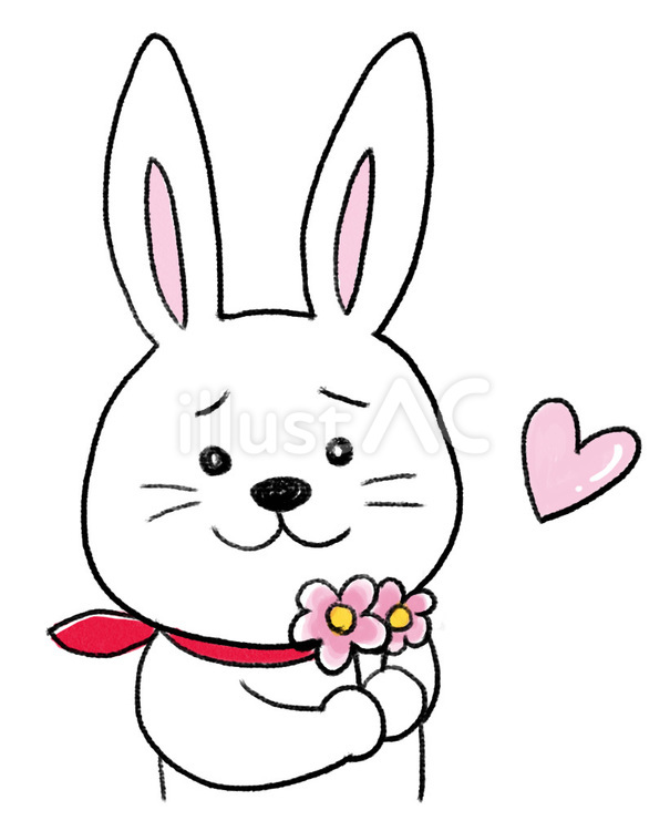 花とうさぎ うさぎ,花,ありがとうのイラスト素材