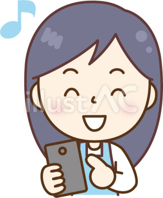 スマホ操作のエプロンの女性B　青 女性,スマートフォン,笑顔のイラスト素材