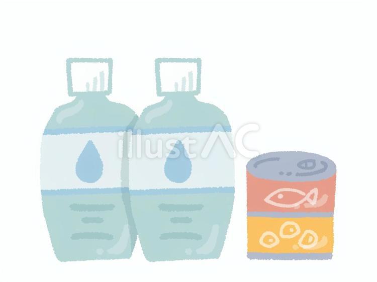 非常食の水と缶詰 非常食,備蓄食,備蓄品のイラスト素材