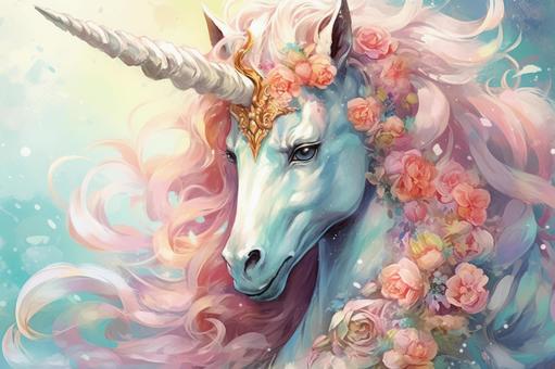 floral decoration and unicorn, unicorn, horse, animal, JPG