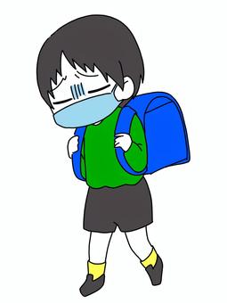 体調不良の男の子 体調不良の男の子 デフォルメ,シンプル,透過,男の子,小学生,風邪,体調不良,マスク,ランドセルのイラスト素材
