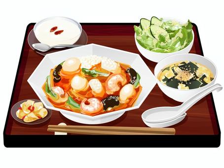 中華丼定食 中華丼,定食,中華料理,料理,食べ物,エビ,キクラゲ,卵,ご飯,米のイラスト素材