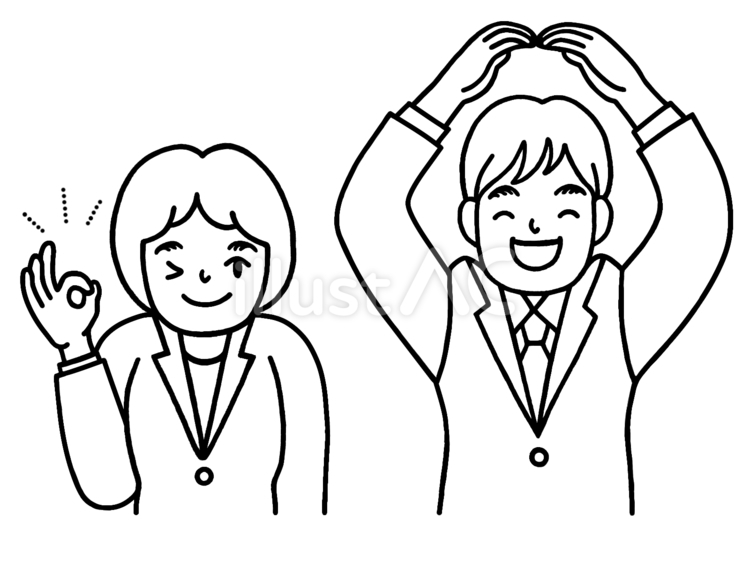 ＯＫポーズの男女のビジネスマン（線画） ｏｋ,ポーズ,男女のイラスト素材