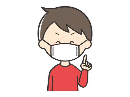 指差しするマスクの男の子 男の子,子供,こども,マスク,ポイント,指差し,説明,教える,解説,アドバイスのイラスト素材