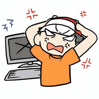 パソコンがエラーでキレる少年 小学生,パソコン,エラー,キレる,デジタル,苦手,怒る,イライラ,わからない,むかむかのイラスト素材