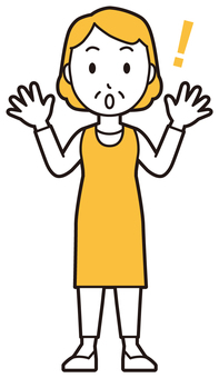  エプロンおばちゃん(黄)-086-全身 気づく,おばちゃん,エプロン,お母さん,ママ,中年,おばさん,主婦,人物,かわいいのイラスト素材