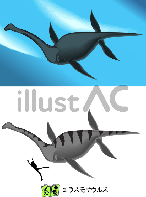 恐竜　エラスモサウルス　水中　魚竜 恐竜,エラスモサウルス,水中のイラスト素材