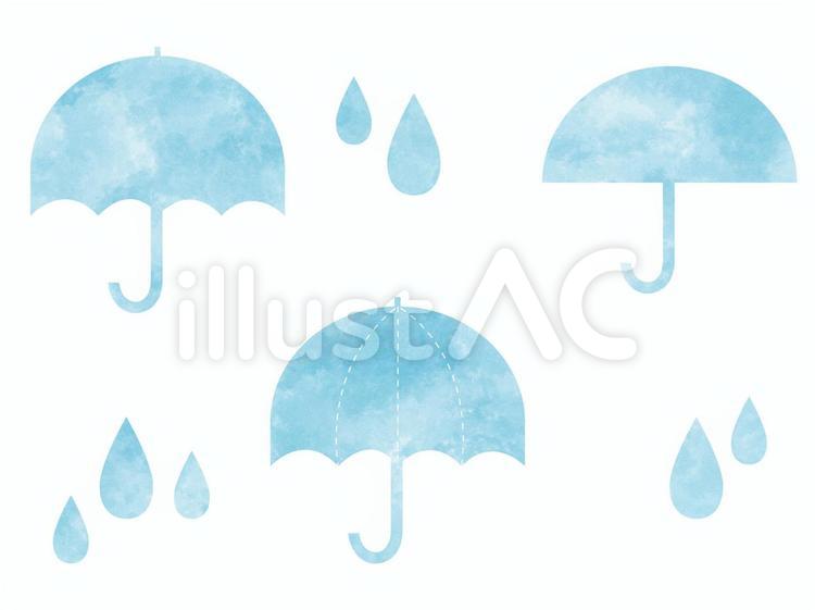 水彩　水色の傘　雨のしずく 水彩,水彩画,綺麗のイラスト素材